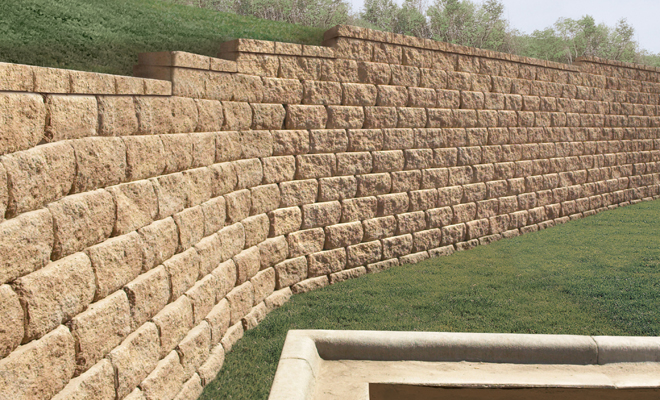 Retaining wall project with concrete blocks